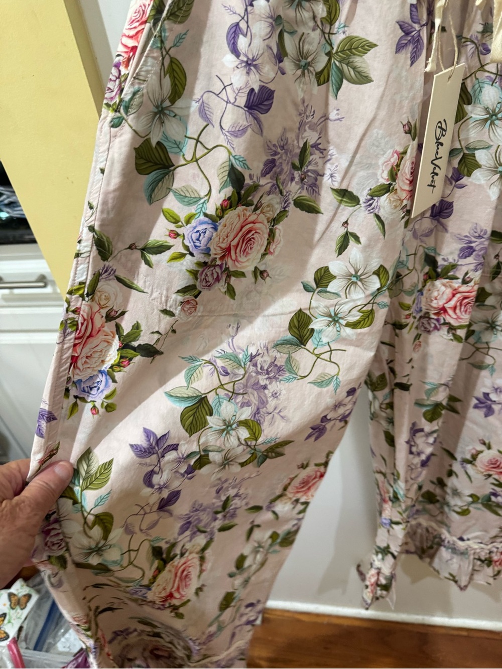 Blue Velvet Light Floral Tie-Waist Bloomers in Lilac and Green - Picture 2 of 7